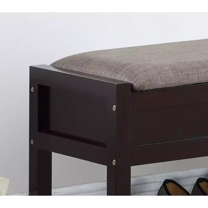 Banco de almacenamiento gris y espresso con estante para zapatos, 1 persona
