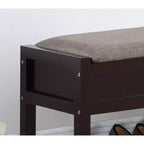 Banco de almacenamiento gris y espresso con estante para zapatos, 1 persona