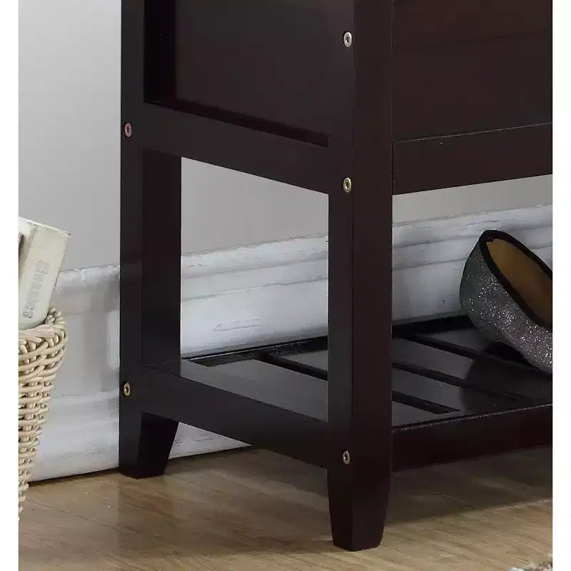 Banco de almacenamiento gris y espresso con estante para zapatos, 1 persona