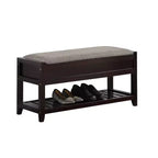 Banco de almacenamiento gris y espresso con estante para zapatos, 1 persona