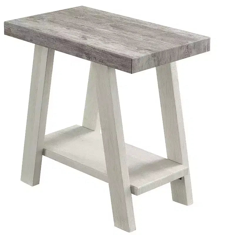 Mesa auxiliar de madera gris y beige con estante inferior, para 1 persona