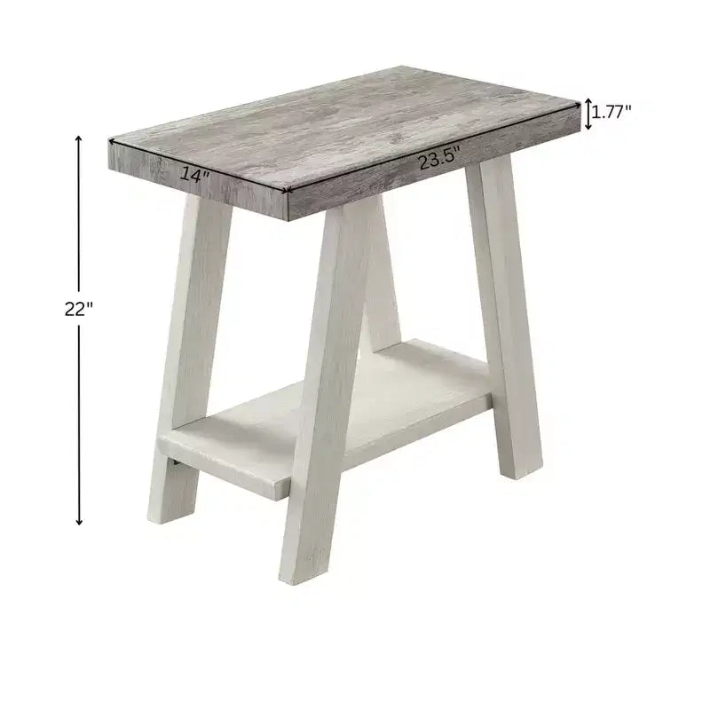 Mesa auxiliar de madera gris y beige con estante inferior, para 1 persona