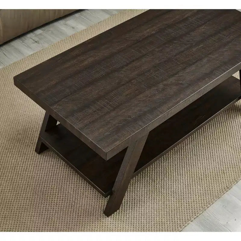 Mesa de centro rectangular gris y espresso para 2 personas con estante de almacenamiento