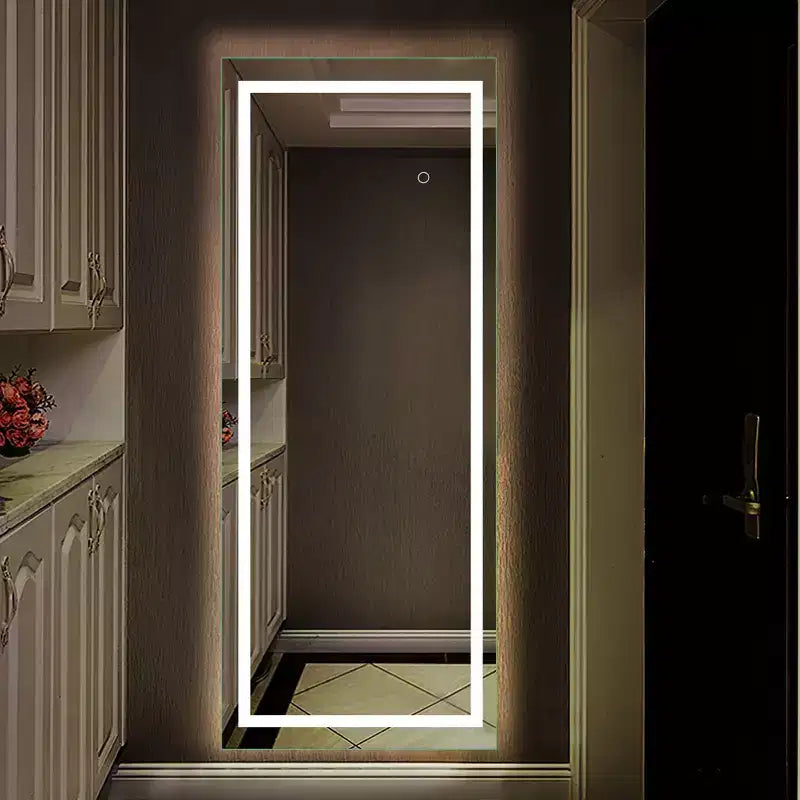 Espejo LED plateado de cuerpo entero, rectangular, para 1 persona, 16" ancho x 63" alto