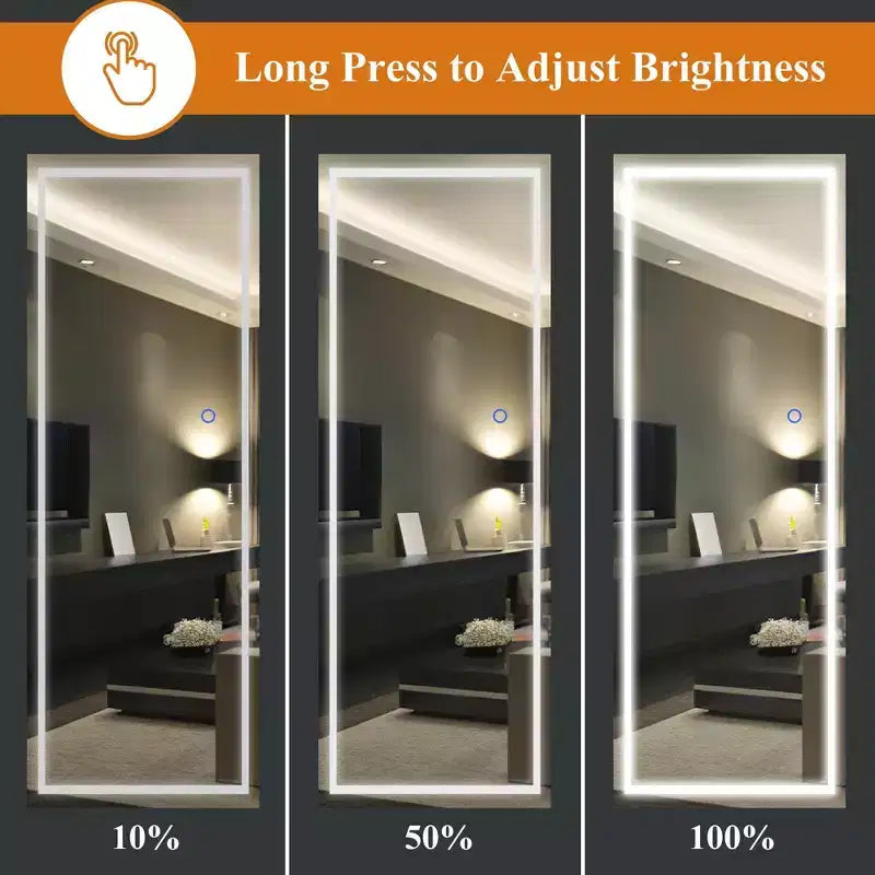 Espejo LED plateado de cuerpo entero, rectangular, para 1 persona, 16" ancho x 63" alto