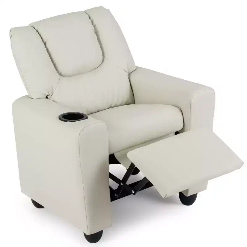 Sillón reclinable para niños con portavasos – Beige / Negro / Marrón / Rosa, estilo reclinación hacia atrás, 1 asiento
