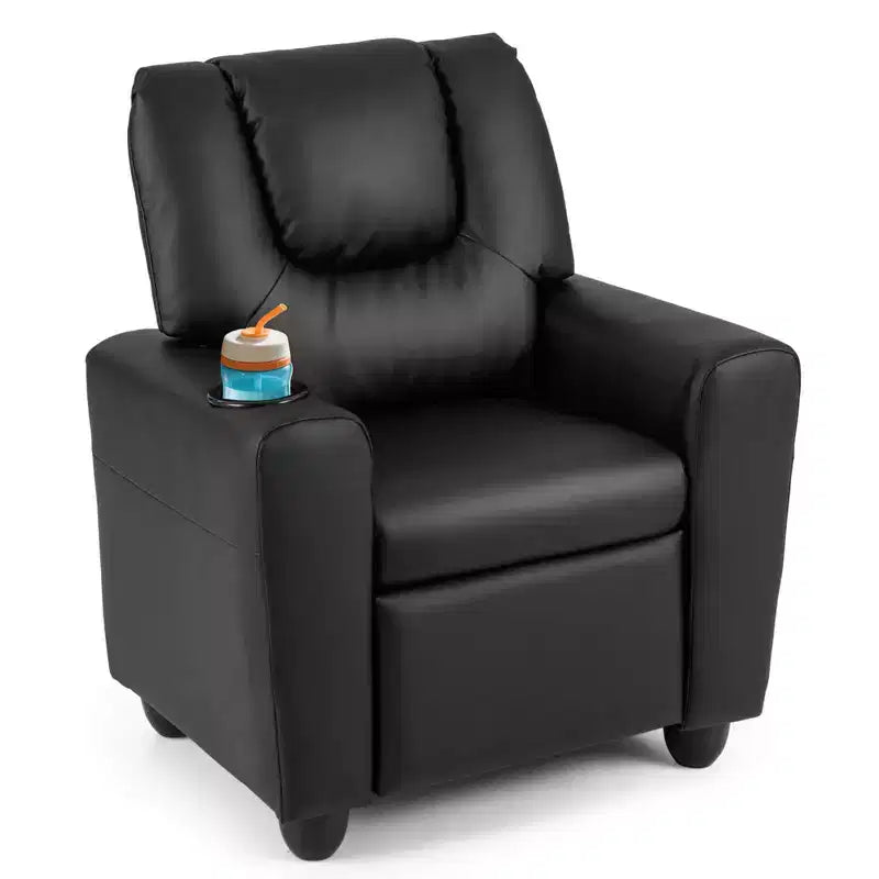 Sillón reclinable para niños con portavasos – Beige / Negro / Marrón / Rosa, estilo reclinación hacia atrás, 1 asiento
