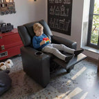 Sillón reclinable para niños con portavasos – Beige / Negro / Marrón / Rosa, estilo reclinación hacia atrás, 1 asiento