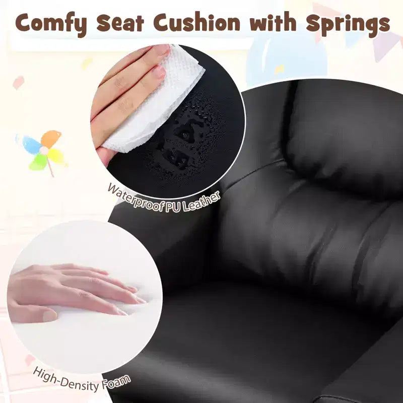 Sillón reclinable para niños con portavasos – Beige / Negro / Marrón / Rosa, estilo reclinación hacia atrás, 1 asiento
