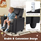 Sillón reclinable para niños con portavasos – Beige / Negro / Marrón / Rosa, estilo reclinación hacia atrás, 1 asiento