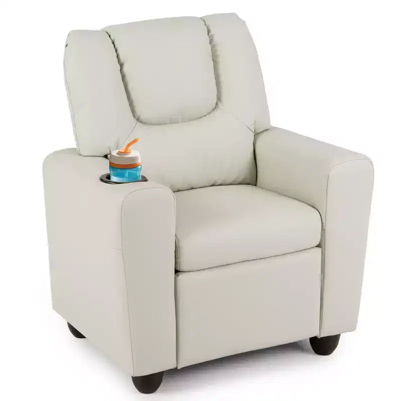 Sillón reclinable para niños con portavasos – Beige / Negro / Marrón / Rosa, estilo reclinación hacia atrás, 1 asiento