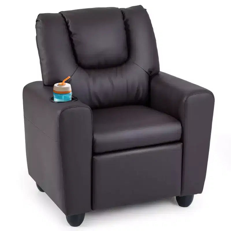 Sillón reclinable para niños con portavasos – Beige / Negro / Marrón / Rosa, estilo reclinación hacia atrás, 1 asiento