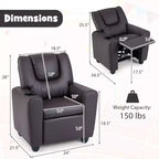 Sillón reclinable para niños con portavasos – Beige / Negro / Marrón / Rosa, estilo reclinación hacia atrás, 1 asiento