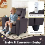 Sillón reclinable para niños con portavasos – Beige / Negro / Marrón / Rosa, estilo reclinación hacia atrás, 1 asiento