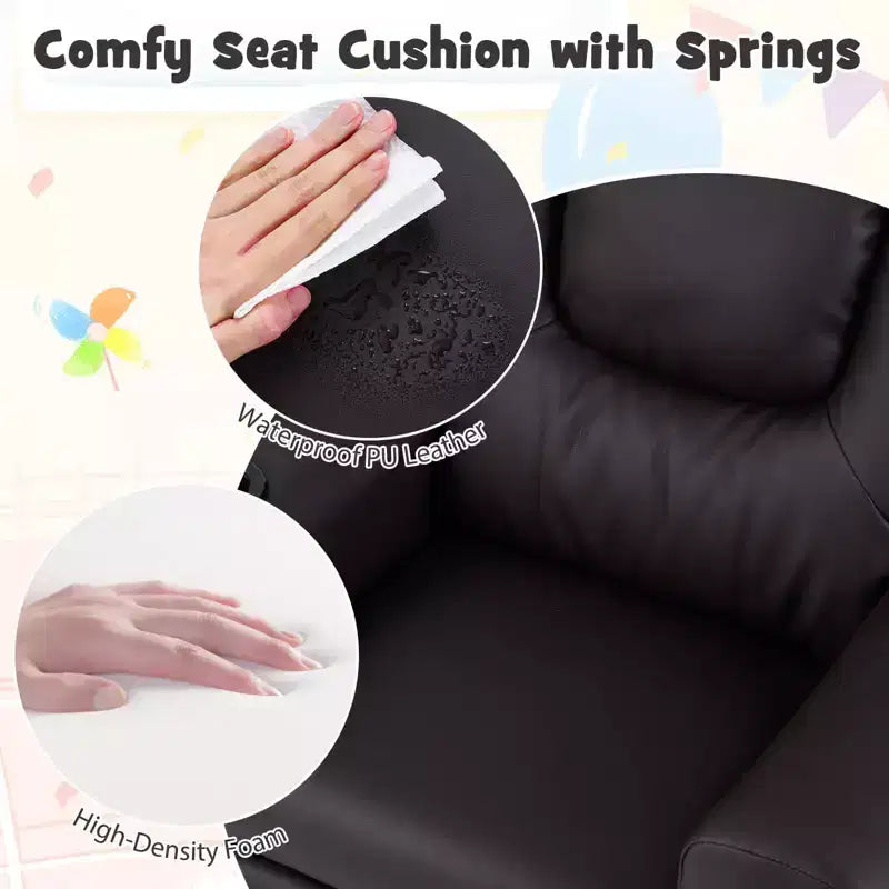 Sillón reclinable para niños con portavasos – Beige / Negro / Marrón / Rosa, estilo reclinación hacia atrás, 1 asiento