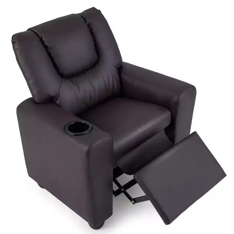 Sillón reclinable para niños con portavasos – Beige / Negro / Marrón / Rosa, estilo reclinación hacia atrás, 1 asiento