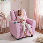 Sillón reclinable para niños con portavasos – Beige / Negro / Marrón / Rosa, estilo reclinación hacia atrás, 1 asiento