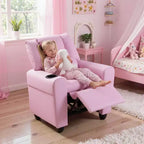 Sillón reclinable para niños con portavasos – Beige / Negro / Marrón / Rosa, estilo reclinación hacia atrás, 1 asiento