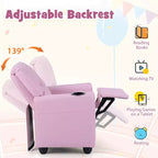 Sillón reclinable para niños con portavasos – Beige / Negro / Marrón / Rosa, estilo reclinación hacia atrás, 1 asiento