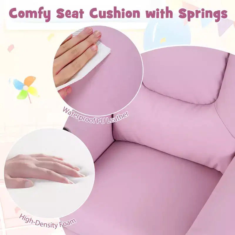 Sillón reclinable para niños con portavasos – Beige / Negro / Marrón / Rosa, estilo reclinación hacia atrás, 1 asiento