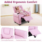 Sillón reclinable para niños con portavasos – Beige / Negro / Marrón / Rosa, estilo reclinación hacia atrás, 1 asiento