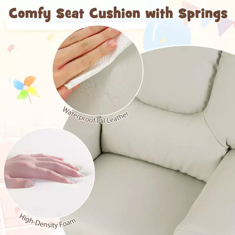 Sillón reclinable para niños con portavasos – Beige / Negro / Marrón / Rosa, estilo reclinación hacia atrás, 1 asiento