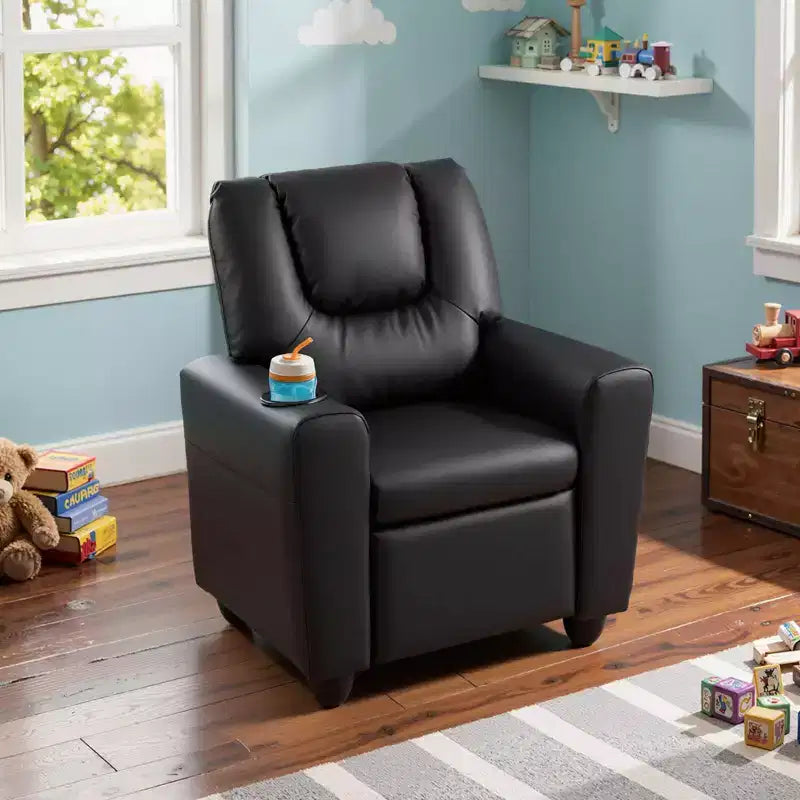 Sillón reclinable para niños con portavasos – Beige / Negro / Marrón / Rosa, estilo reclinación hacia atrás, 1 asiento