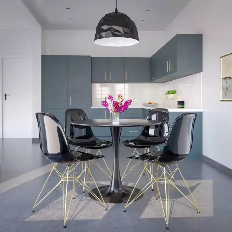 Juego de comedor redondo de 5 piezas transparente, estilo pedestal, capacidad para 4 personas