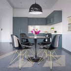 Juego de comedor redondo de 5 piezas transparente, estilo pedestal, capacidad para 4 personas