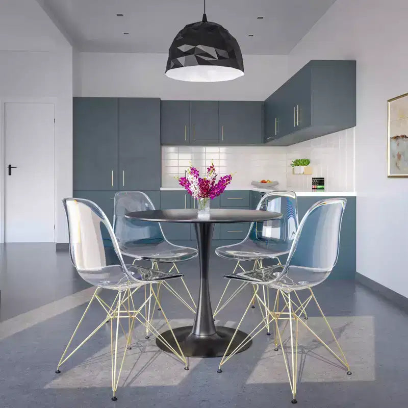 Juego de comedor redondo de 5 piezas transparente, estilo pedestal, capacidad para 4 personas