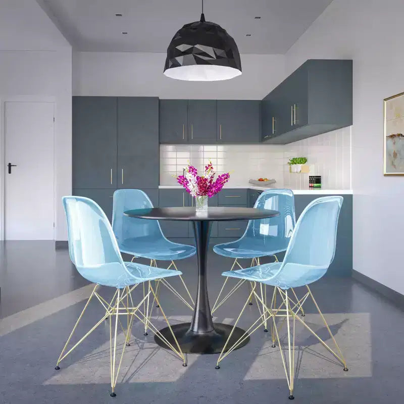Juego de comedor redondo de 5 piezas transparente, estilo pedestal, capacidad para 4 personas