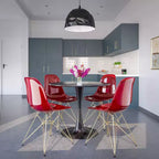 Juego de comedor redondo de 5 piezas transparente, estilo pedestal, capacidad para 4 personas