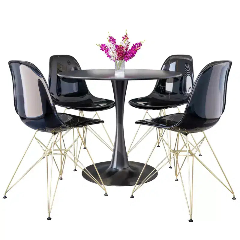Juego de comedor redondo de 5 piezas transparente, estilo pedestal, capacidad para 4 personas