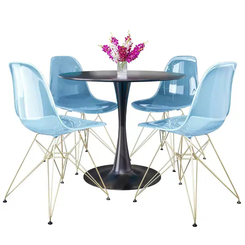 Juego de comedor redondo de 5 piezas transparente, estilo pedestal, capacidad para 4 personas