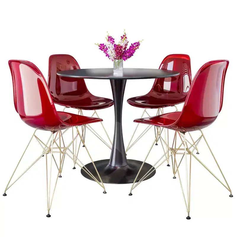 Juego de comedor redondo de 5 piezas transparente, estilo pedestal, capacidad para 4 personas