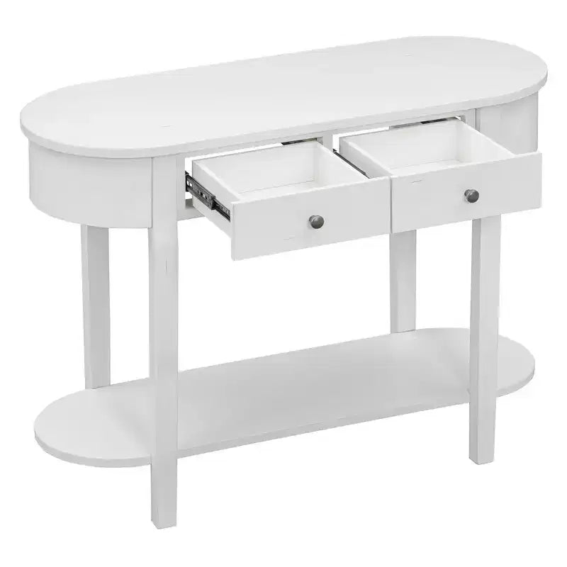 Mesa consola ovalada marrón con cajón y estante abierto, montaje por 1 persona, 101.6 cm de ancho