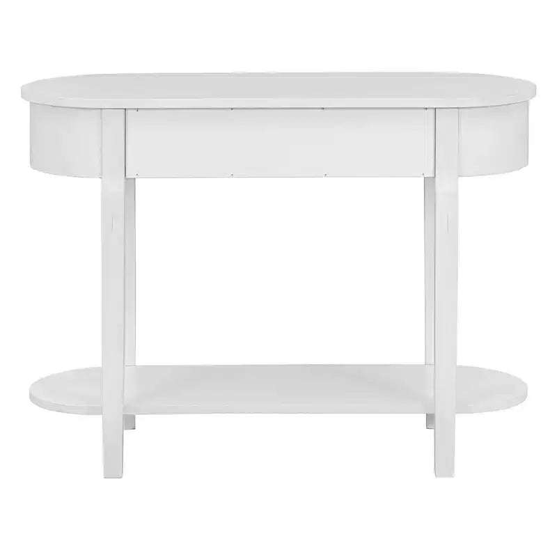 Mesa consola ovalada marrón con cajón y estante abierto, montaje por 1 persona, 101.6 cm de ancho