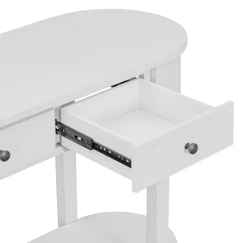 Mesa consola ovalada marrón con cajón y estante abierto, montaje por 1 persona, 101.6 cm de ancho