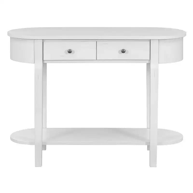 Mesa consola ovalada marrón con cajón y estante abierto, montaje por 1 persona, 101.6 cm de ancho