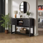 Mueble de TV estilo granja blanco y roble rústico con chimenea eléctrica, para televisores de más de 65 pulgadas