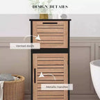 Armario de suelo para baño, negro y marrón, con cajón y puerta ventilada