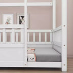 Cama de piso con techo de casa gris/blanca y barandales de seguridad – Individual