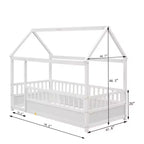 Cama de piso con techo de casa gris/blanca y barandales de seguridad – Individual