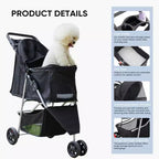 Cochecito plegable gris para mascotas con cesta de almacenamiento, para perros y gatos pequeños/medianos