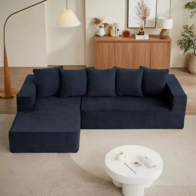 Sofá Seccional en Forma de L de Chenilla Beige, 4 plazas