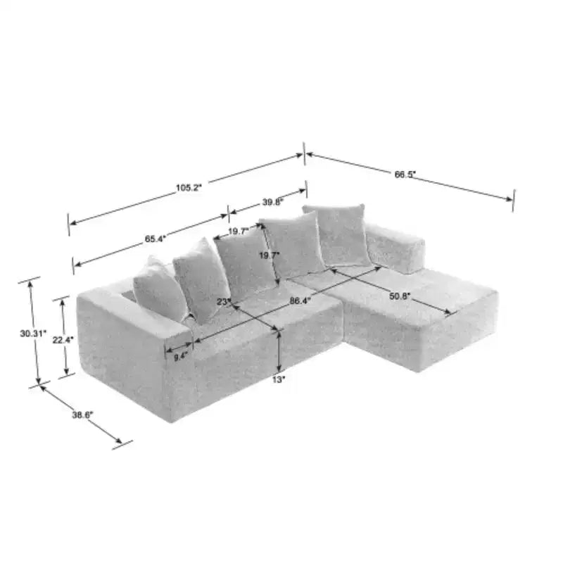 Sofá Seccional en Forma de L de Chenilla Beige, 4 plazas