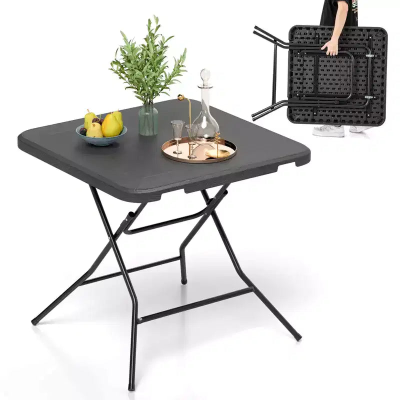 Mesa Plegable Cuadrada Negra, 4 Asientos, Interior/Exterior