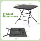 Mesa Plegable Cuadrada Negra, 4 Asientos, Interior/Exterior