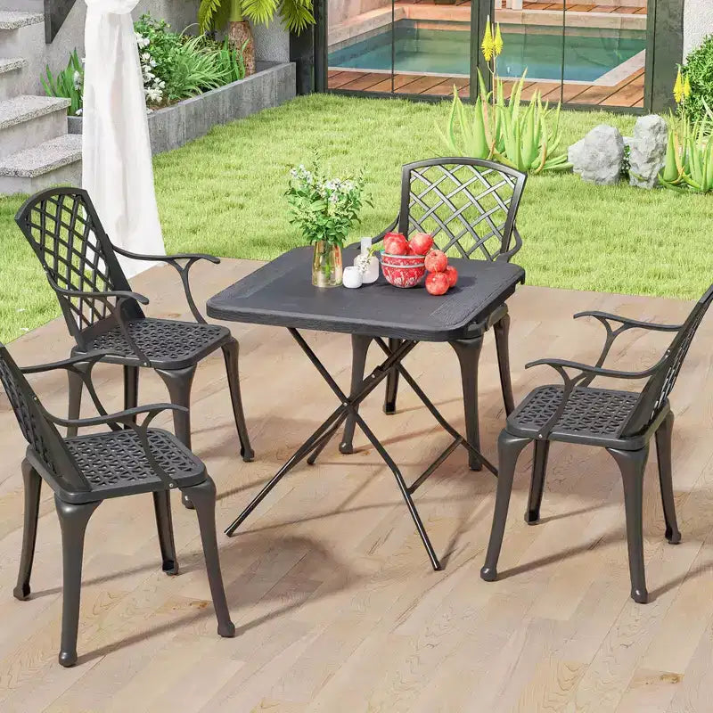 Mesa Plegable Cuadrada Negra, 4 Asientos, Interior/Exterior