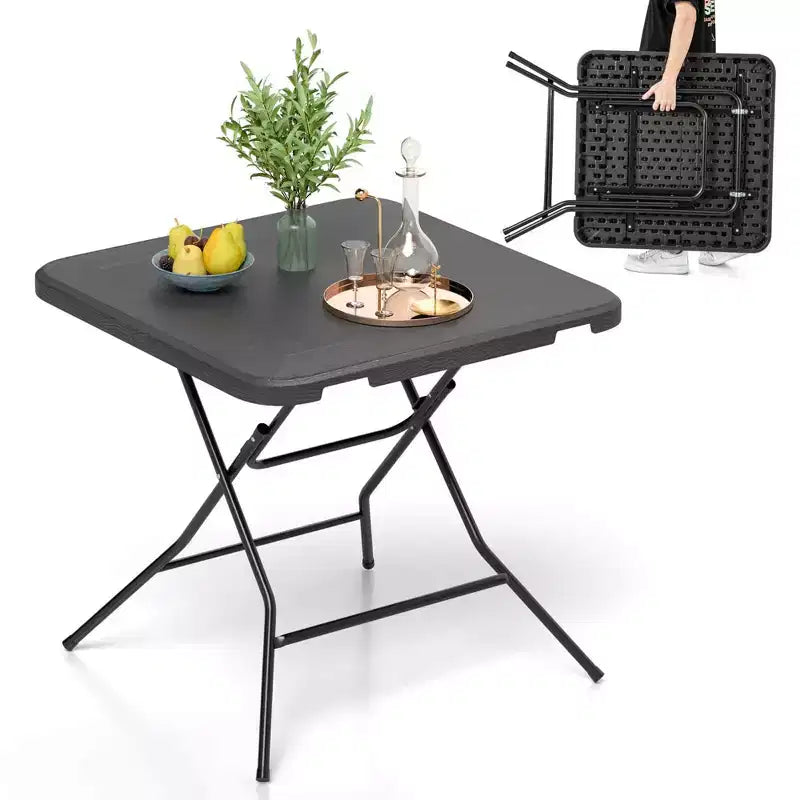 Mesa Plegable Cuadrada Negra, 4 Asientos, Interior/Exterior